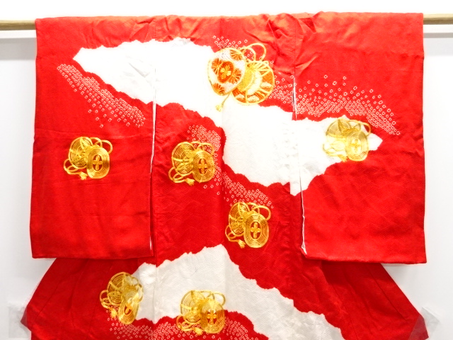  絞り鼓模様刺繍子供着物